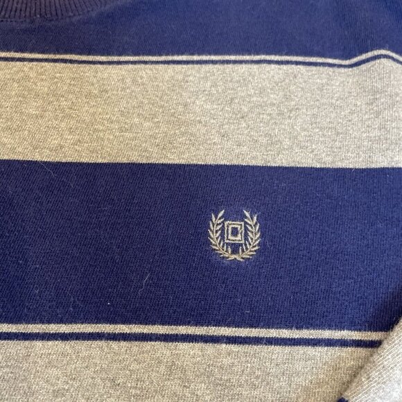 Chaps Striped Pullover Shirt Mens Large Navy 100% Cotton Crewneck Long Sleeve - Picture 2 of 6